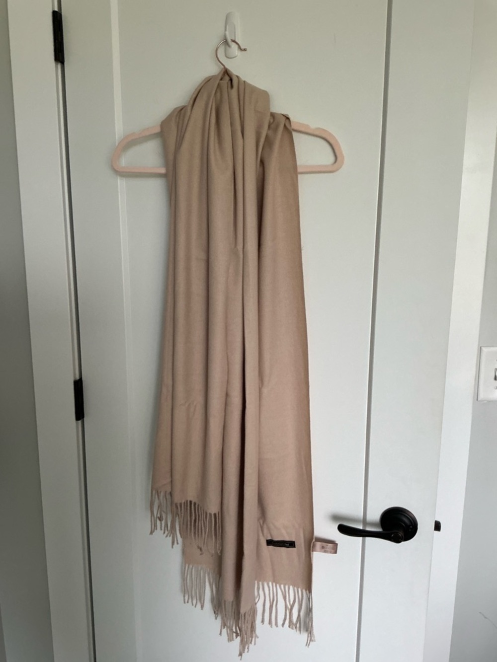 Elegant Beige Fringe Scarf Wrap - Classic Neutral